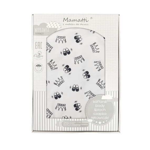 WP404 "Korona" Wyprawka niemowlęca Mamatti biało-czarne
