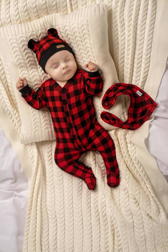 163517 Pajacyk niemowlęcy "Magia Świąt" Nicol - kratka: czarny, czerwony