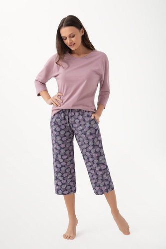 344 Piżama damska Luna kakaowy  – bawełna, rękaw 3/4, wygodna i oddychająca