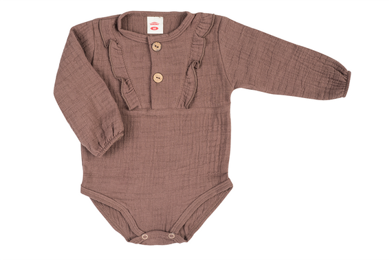 03252GDRC "Bamboo Muslin Girl Choco" Body długi rękaw muślinowe Makoma