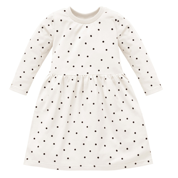 Tres Bien Sukienka z długim rękawem Pinokio - ecru groszki