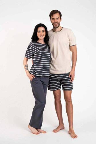 Betty Piżama Damska krótki rękaw, długie spodnie Italian Fashion - druk grafitowy/grafitowy