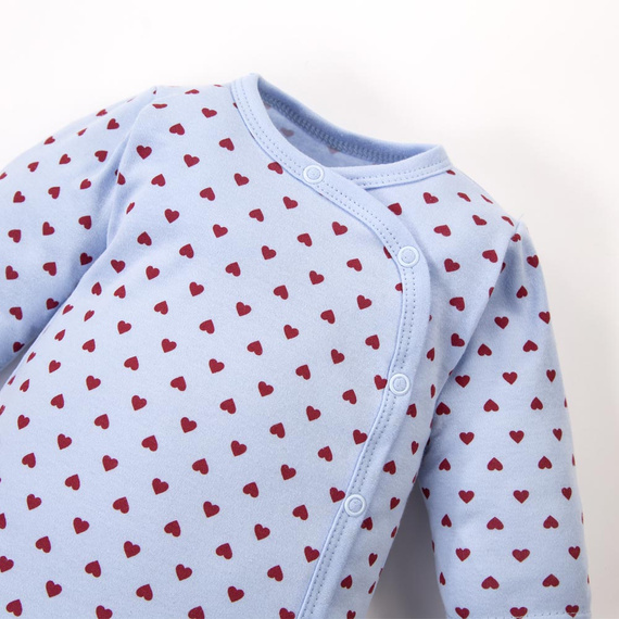 Body dziecięce Love Eevi niebieskie w serduszka 100% bawełna rozpinane