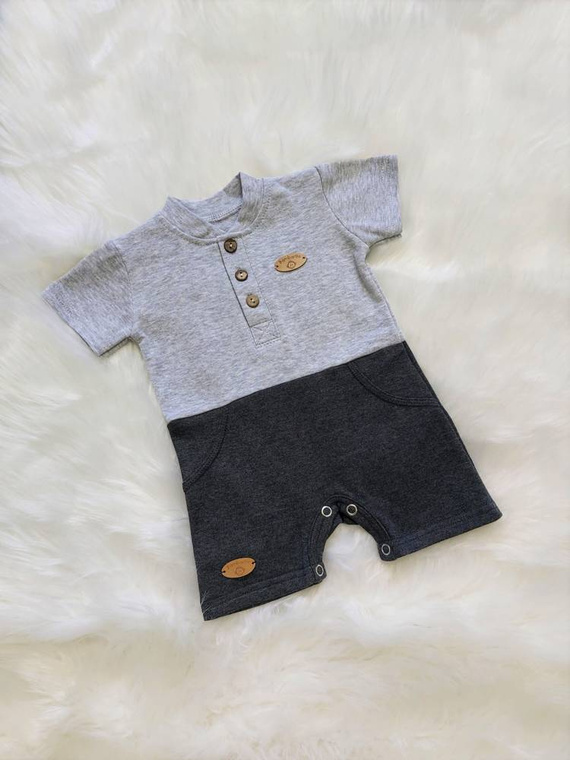 "Mieszko" rampers pajac letni Bambarillo szary-grafitowy