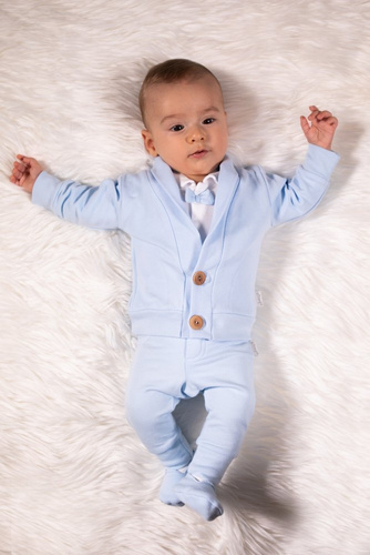 169401 Komplet czapka, bluza, body i spodnie "Mix" Nicol - niebieski