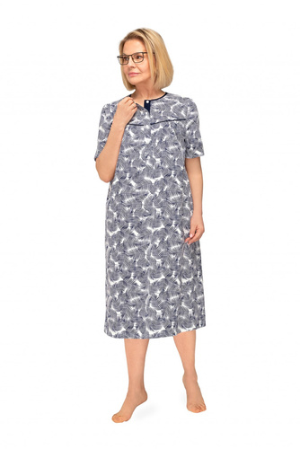 Koszula nocna Bogna I 203 Martel bawełna krótki rękaw guziki 36 granatowy listki