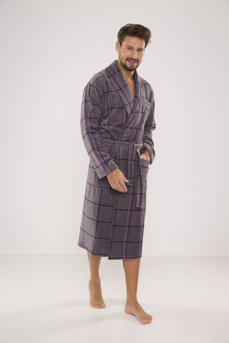 803 / 819 Twin Frotte szlafrok męski Forex - szary w kratę fioletową (grey checked)