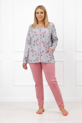 Piżama damska Basma Italian Fashion bawełniana rozpinana w kwiaty ceglana