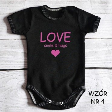 Body krótki rękaw "Love smile & hugs " Moocha czarno-różowy