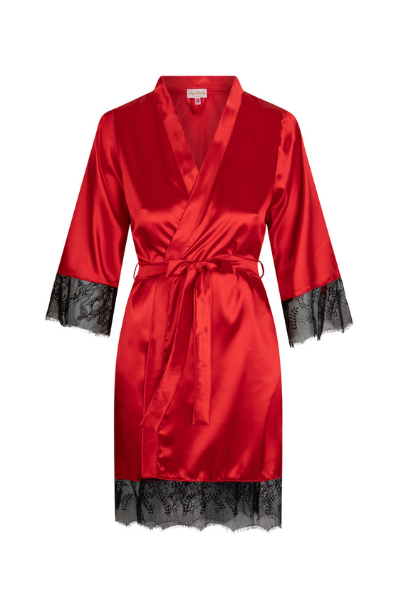 Gloria Szlafrok damski z koronką ByShelly - czerwony