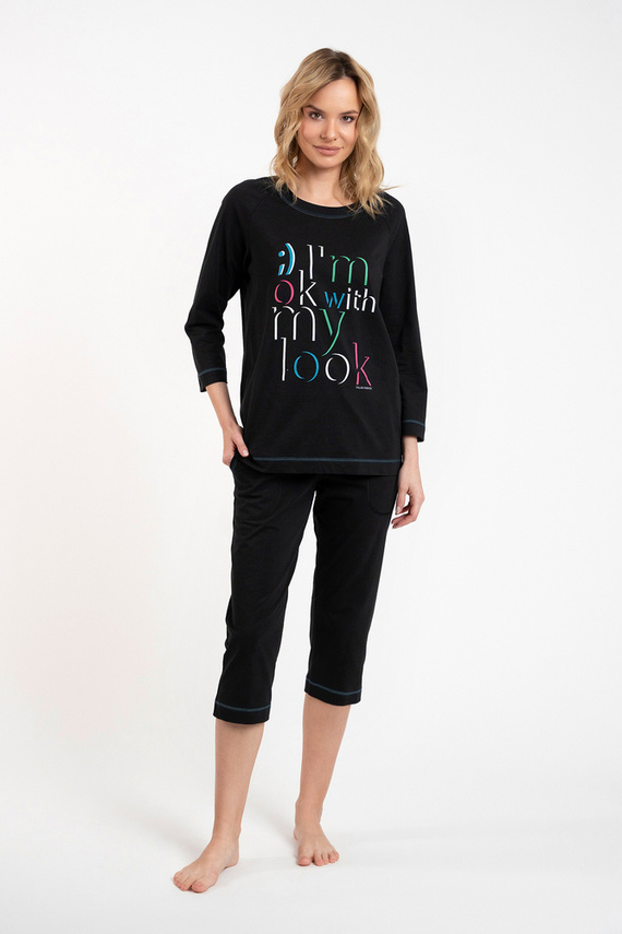 Olza Piżama Damska 3/4 rękaw, 3/4 spodnie Italian Fashion - czarny