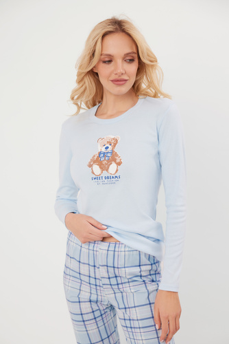 Katrin Piżama Damska długi rękaw, długie spodnie Italian Fashion - niebieski/druk