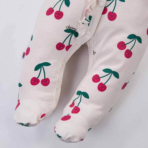 Pajac niemowlęcy Eevi Cherry ze stópkami bawełna miękki