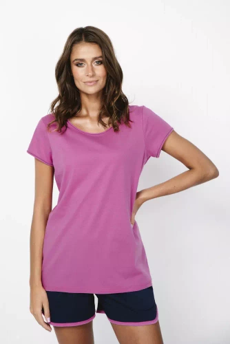 Ontega Piżama Damska krótki rękaw, spodenki Italian Fashion- amarantowy/granatowy