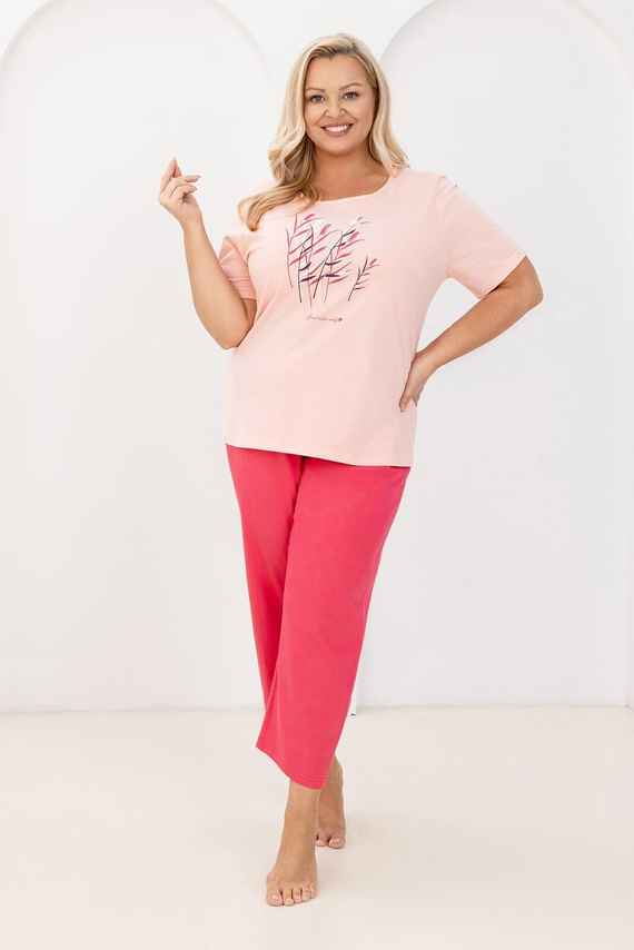Piżama Regina 740, bawełniana, z nadrukiem, 7/8 spodnie, komfort na każdą noc-morelowa