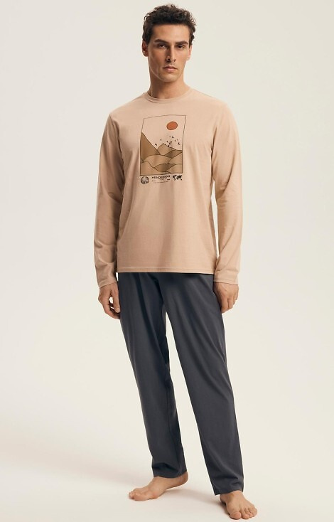 43474 Luro Piżama męska Henderson Core – bawełna, nadruk góry, dł. spodnie