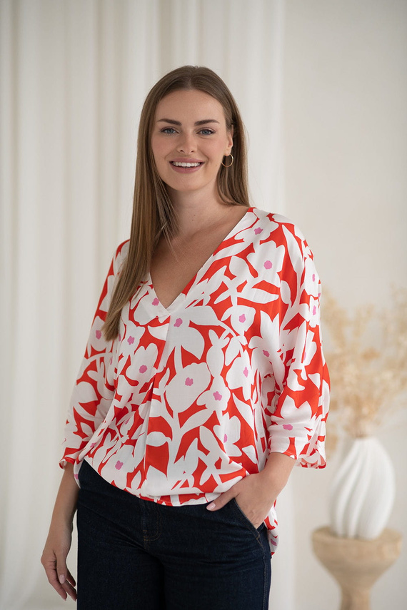 Mamafullness Bluzka ciążowa do karmienia Milk&Love w kwiaty – wiskoza, rękaw 3/4, oversize