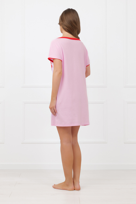 Koszula nocna Sabrina Italian Fashion 100% bawełna – krótki rękaw- różowa