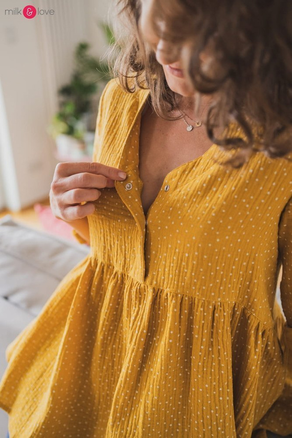 Mother Nature tunika z muślinu organicznego Milk&Love indygo w kropki