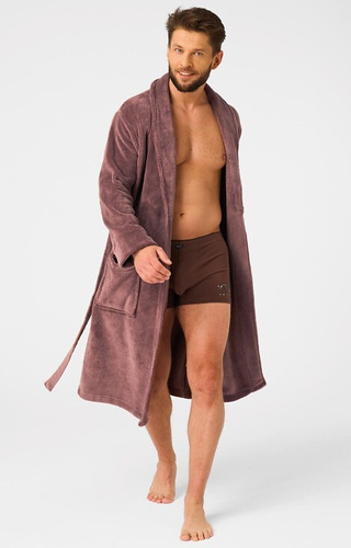 MGL 255 B25 Szlafrok męski brązowy – klasyczny, miękki, wiązany w pasie