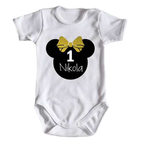 092 Body krótki rękaw na 1 urodziny roczek dla dziewczynki  białe