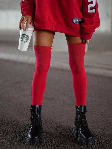 0293 Gładkie Zakolanówki damskie Milena czerwony