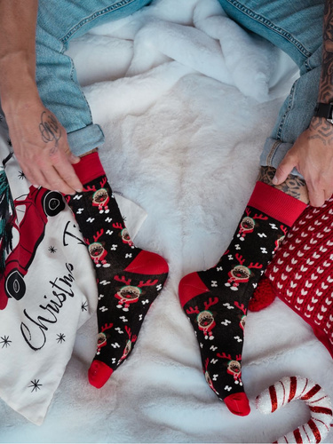 1290-036 Mopsy Skarpety męskie Milena Czarny – świąteczne, kolorowe, bawełniane