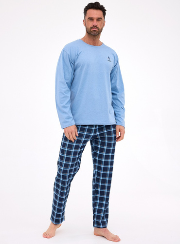 124/308 Sequoia Cornette – męska piżama bawełniana, długi rękaw, spodnie w kratkę