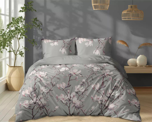 5497 B Pościel bawełniana miętowa z białymi kwiatami magnolii Naturalis– Detexpol