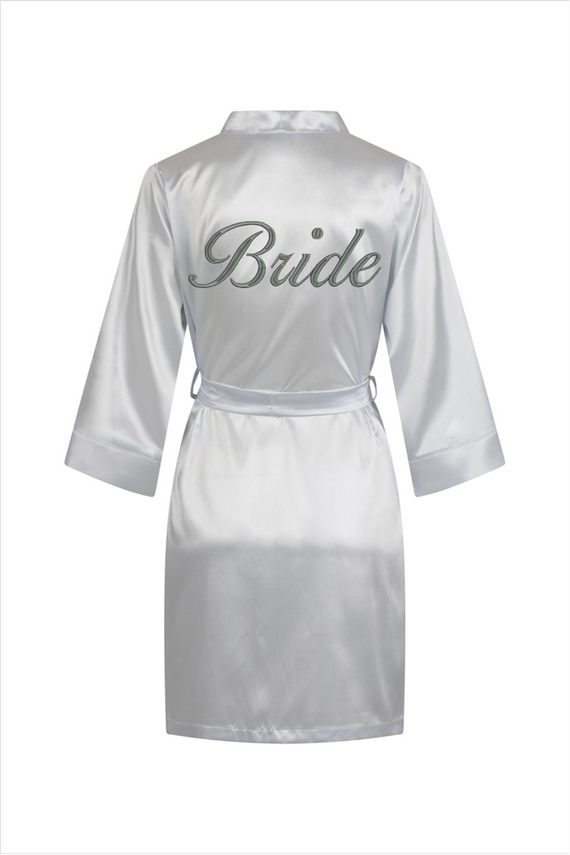 Bride Szlafrok damski satynowy ByShelly - bialy/srebrny