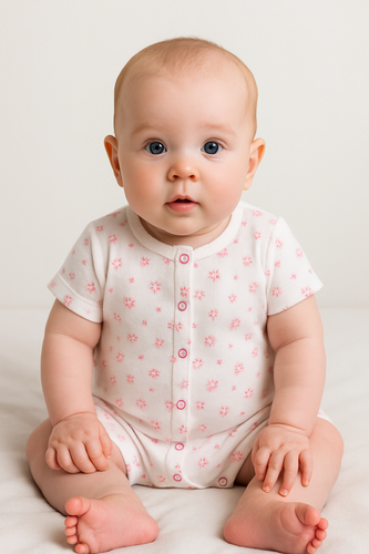 Rampers niemowlęcy Martex bawełniany różowe kwiatki | Letni pajacyk
