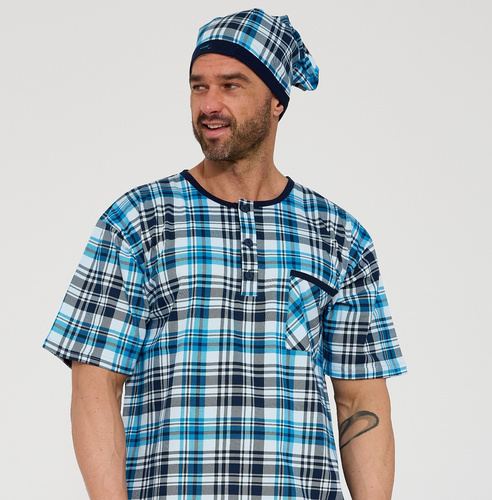 Cornette – męska koszula nocna 109/38 z bawełny 100%, krótki rękaw i dekolt na guziki