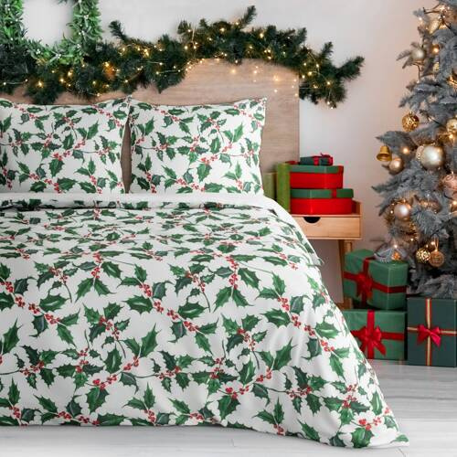 Tori Pościel świąteczna liście z mikrowłókna Eurofirany zielony