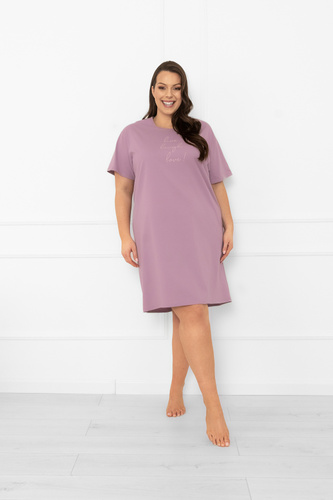 Koszula nocna damska Ksara – krótki rękaw, bawełna Italian Fashion - wrzosowy