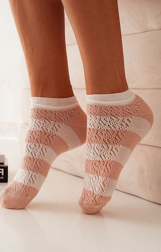 1504 Paski Stopki damskie ażurowe Milena pudrowy-ecru