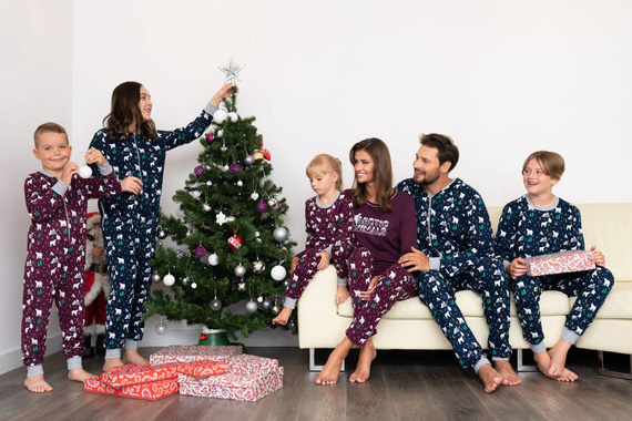 Ava Piżama damska długi rękaw i spodnie Italian Fashion- druk granatowy 