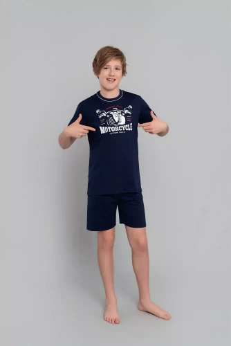 Gibson Piżama chłopięca krótki rękaw, spodnie Italian Fashion- granat