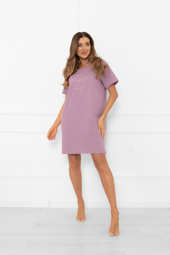 Koszula nocna damska Ksara – krótki rękaw, bawełna Italian Fashion - wrzosowy
