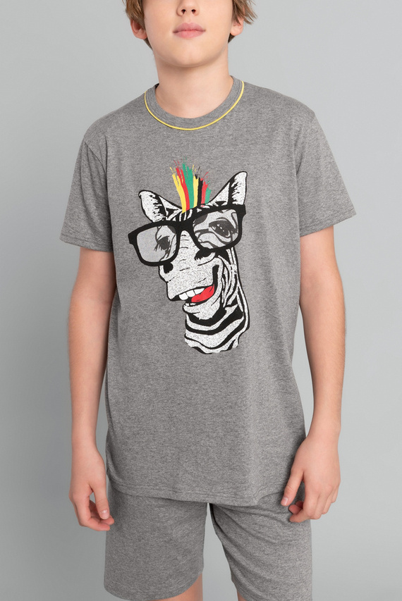 Crazy Piżama chłopięca krótki rękaw, spodnie Italian Fashion- średni melanż