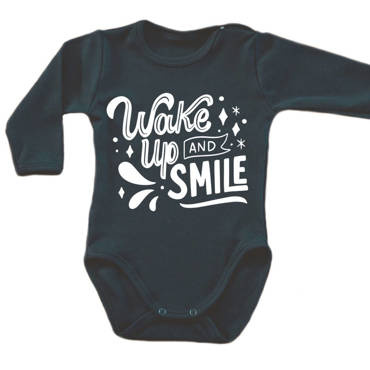 "WAKE UP AND SMILE" Body długi rękaw Moocha czarny
