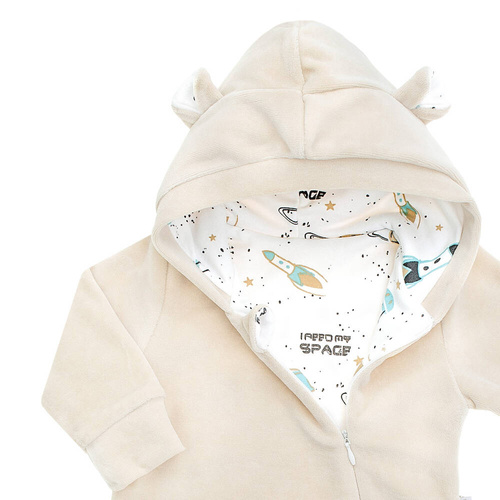 141293 Pajac welurowy z podszewką Nicol - beżowy