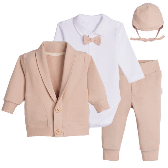 Komplet do Chrztu Nicol 169397 4-częściowy Body Muszka Bluza Spodnie Czapka