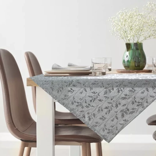 Simona obrus liście z błyszczącym nadrukiem Eurofirany srebrny