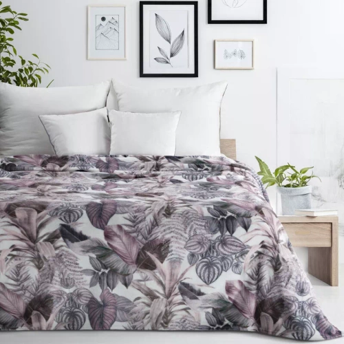 Davos 2 Koc narzuta liście Eurofirany fioletowy szary