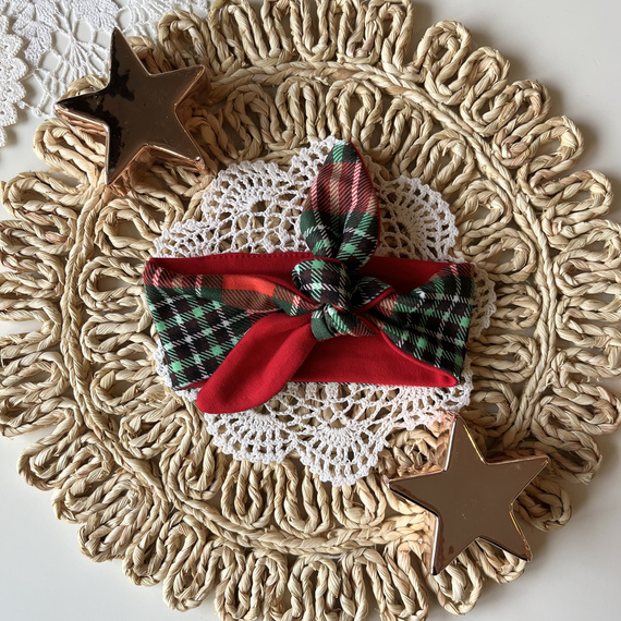 Mamatti Opaska Dziewczęca OP02 Merry Christmas – Czerwona Zielona Kratka, Styl Pin-up