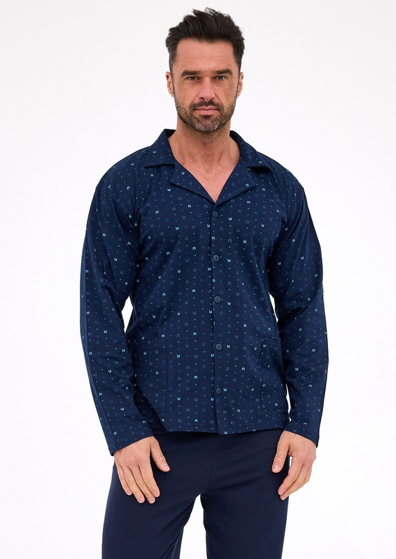 114/80 Piżama męska Cornette | Rozpinana, 100% bawełna, kołnierzyk i kieszenie