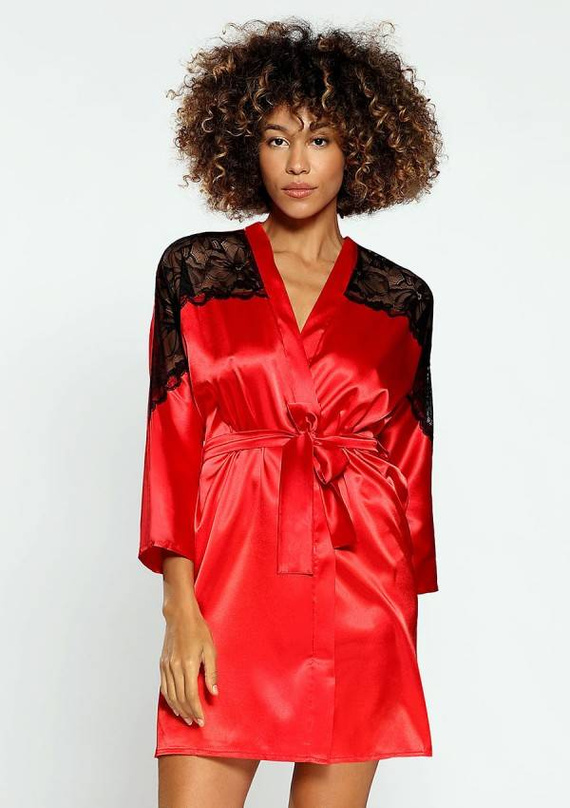 Marion Satynowy Szlafrok Damski DKaren - czerwony
