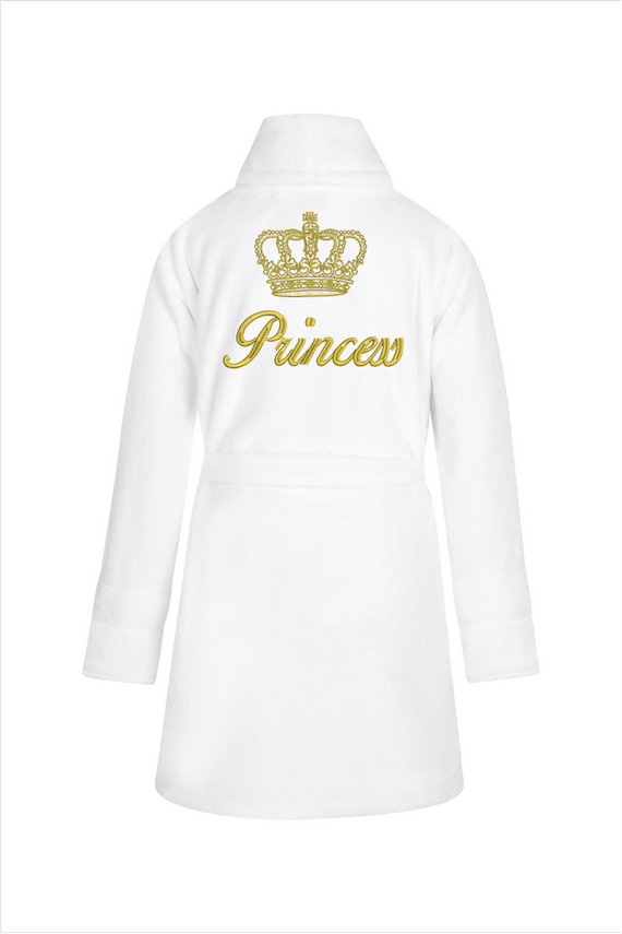 Princess + korona Szlafrok dziecięcy polarowy ByShelly - biały/złoty