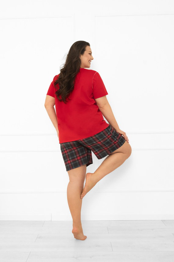 Rozana piżama damska Italian Fashion czerwona – bawełniana, krótki rękaw i krótkie spodnie, krata 