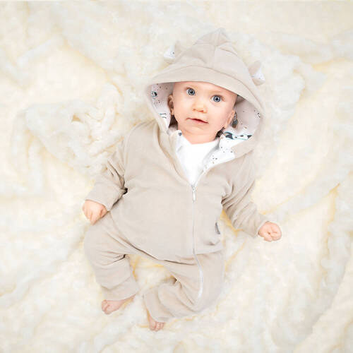 141293 Pajac welurowy z podszewką Nicol - beżowy